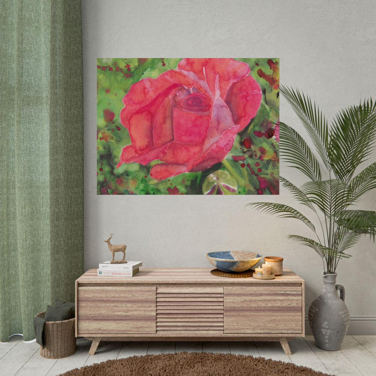 Abstract Red Rose Watercolor Poster, Red Rose Wall Art, Modern Floral Print, Abstract Flower Artwork, Romantic Botanical Decor