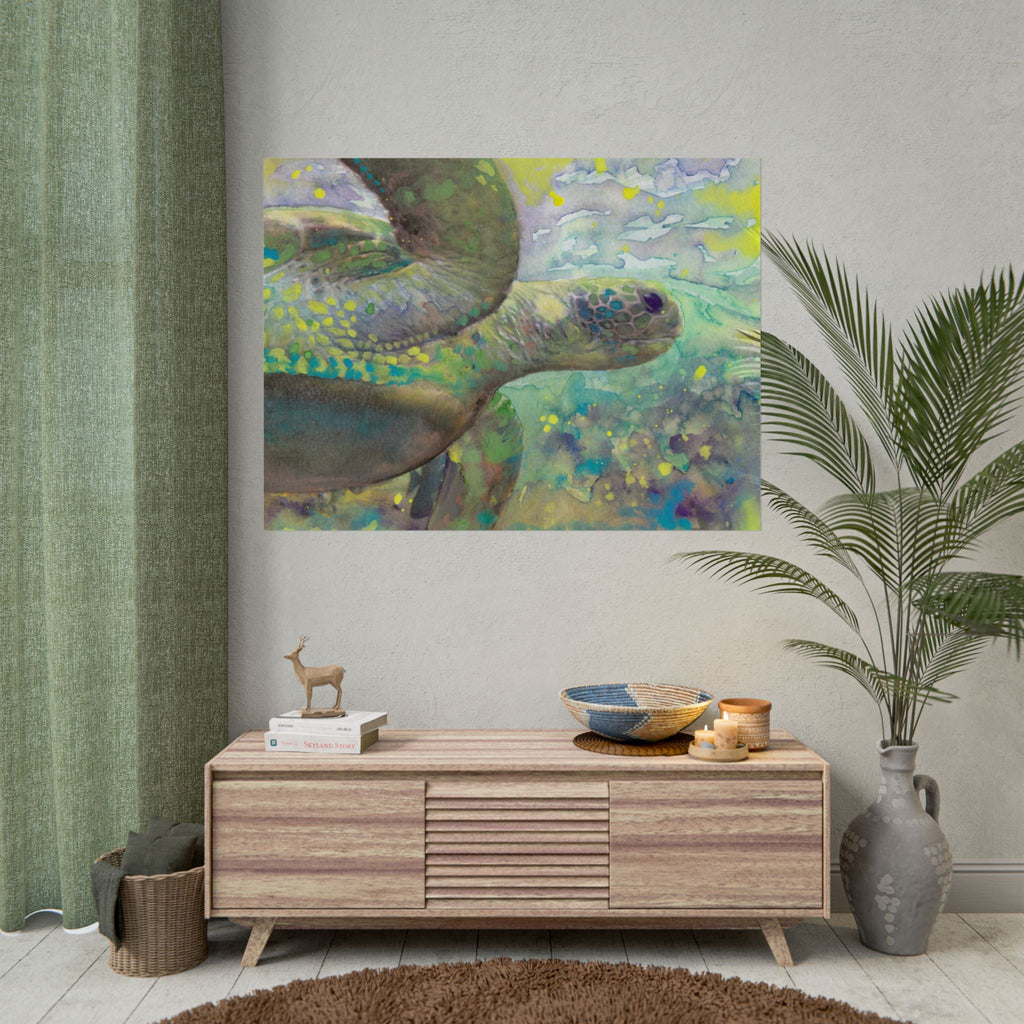 Tropical Sea Turtle Watercolor Poster, Underwater Turtle Wall Art, Ocean Fine Art Print, Tropical Beach Decor, Sea Life Gift