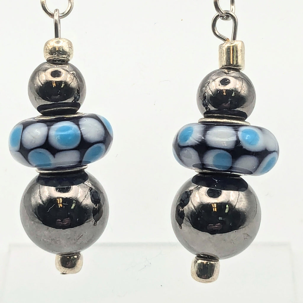 Chunky Silver And Blue Dangle Earrings image 2