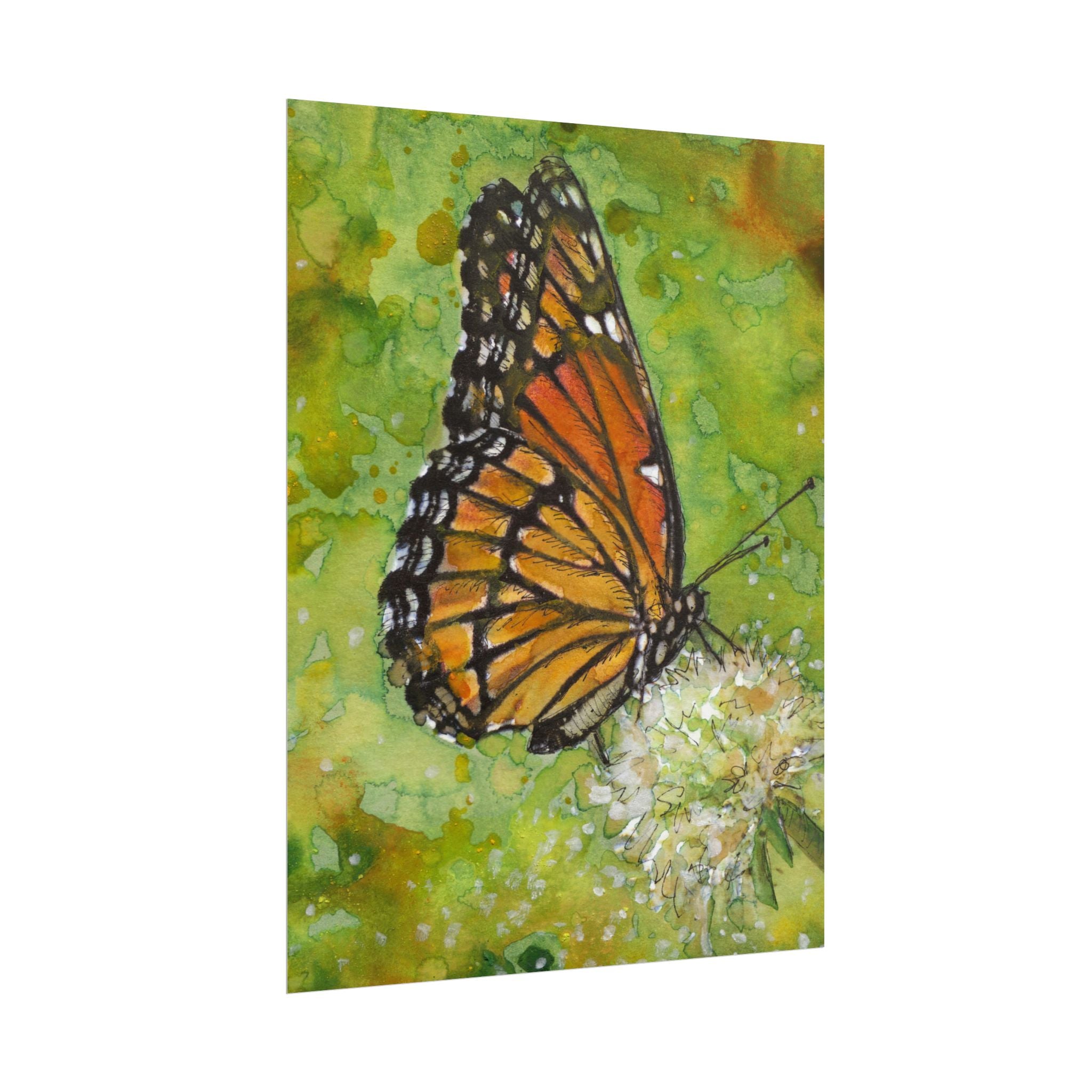 Monarch Butterfly Watercolor Poster, Orange Butterfly Wall Art, Dandelion Flower Print, Botanical Nature Decor, Cottagecore Art