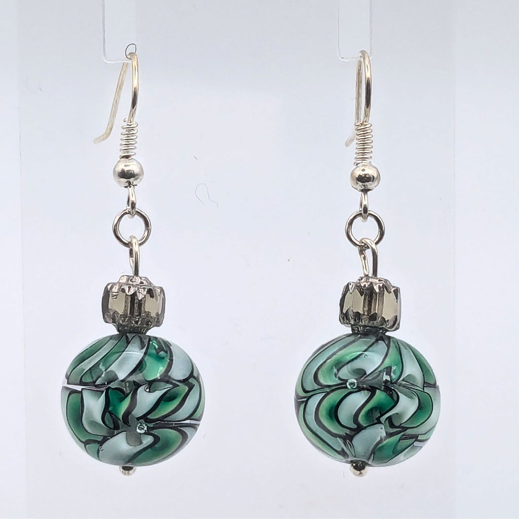 Green Marbled Dangle Earring image 0