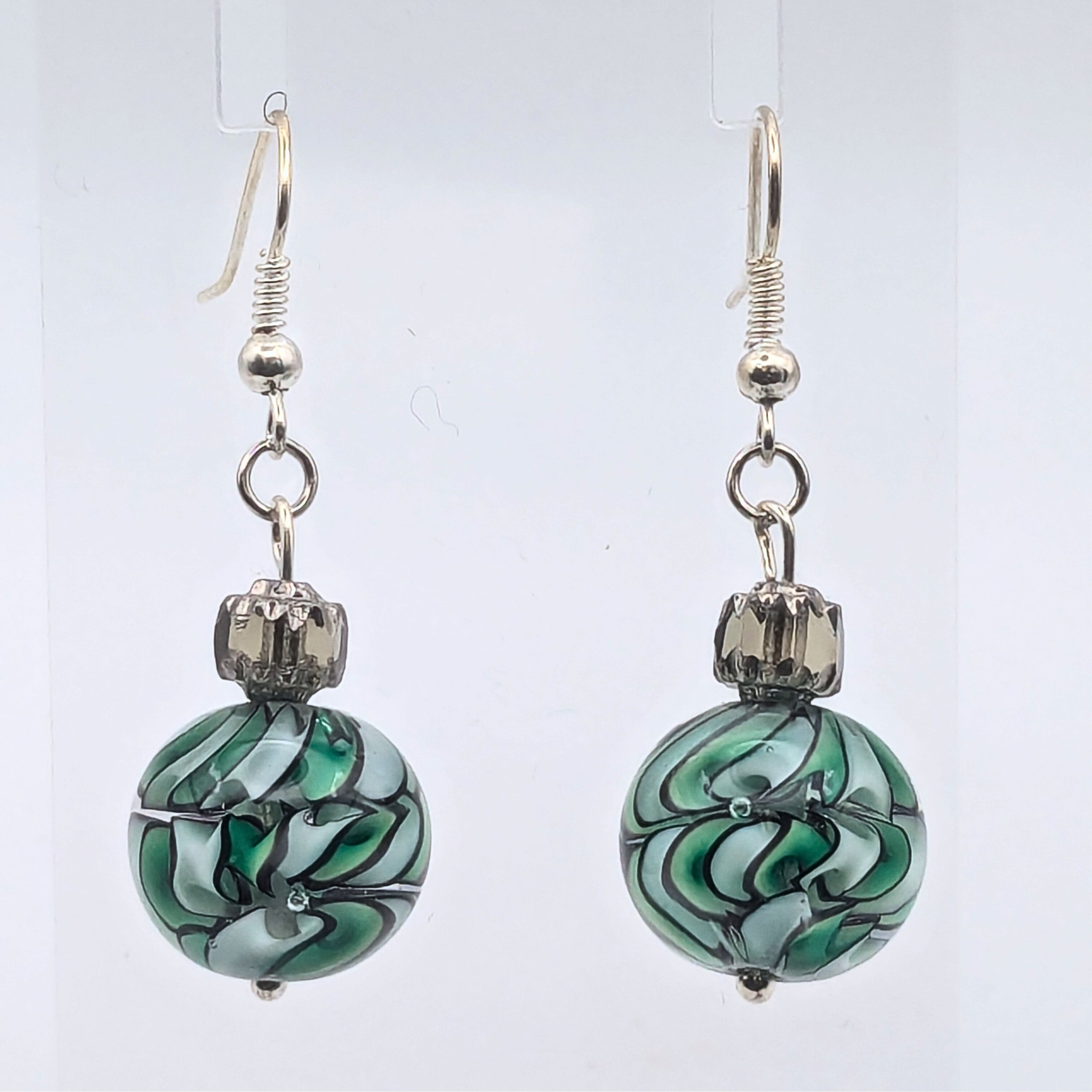 Green Marbled Dangle Earring image 0
