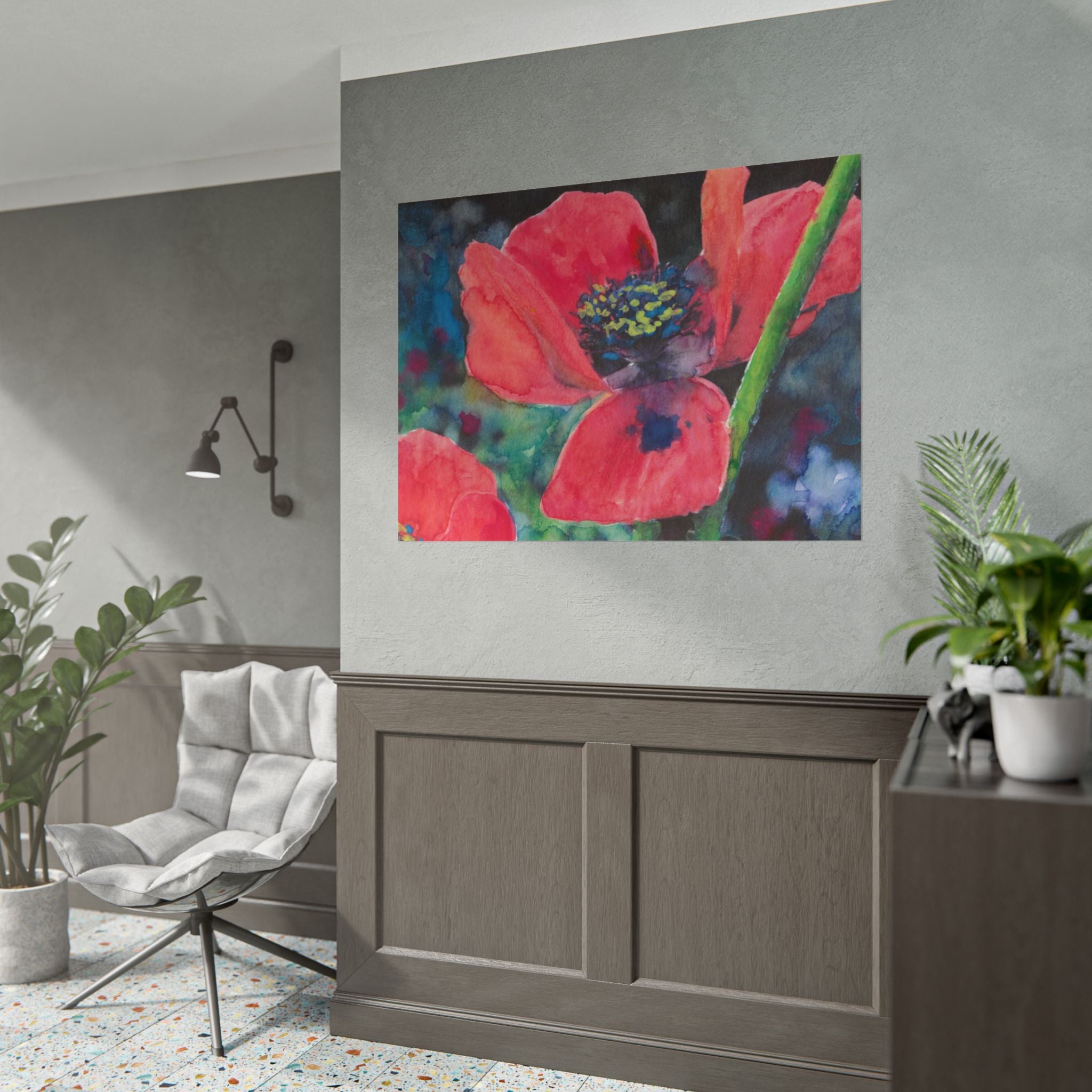 Red Poppy Flower Watercolor Poster, Red Poppy Wall Art, Floral Fine Art Print, Botanical Flower Decor, Dramatic Red Flower Artwork