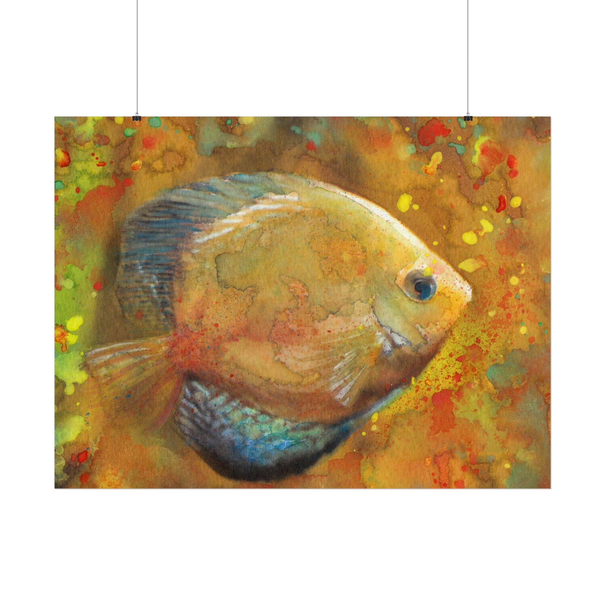 Abstract Yellow Fish Wall Art, Colorful Watercolor Fish Poster, Tropical Fish Art Print, Vibrant Ocean Wall Decor, Contemporary Artwork