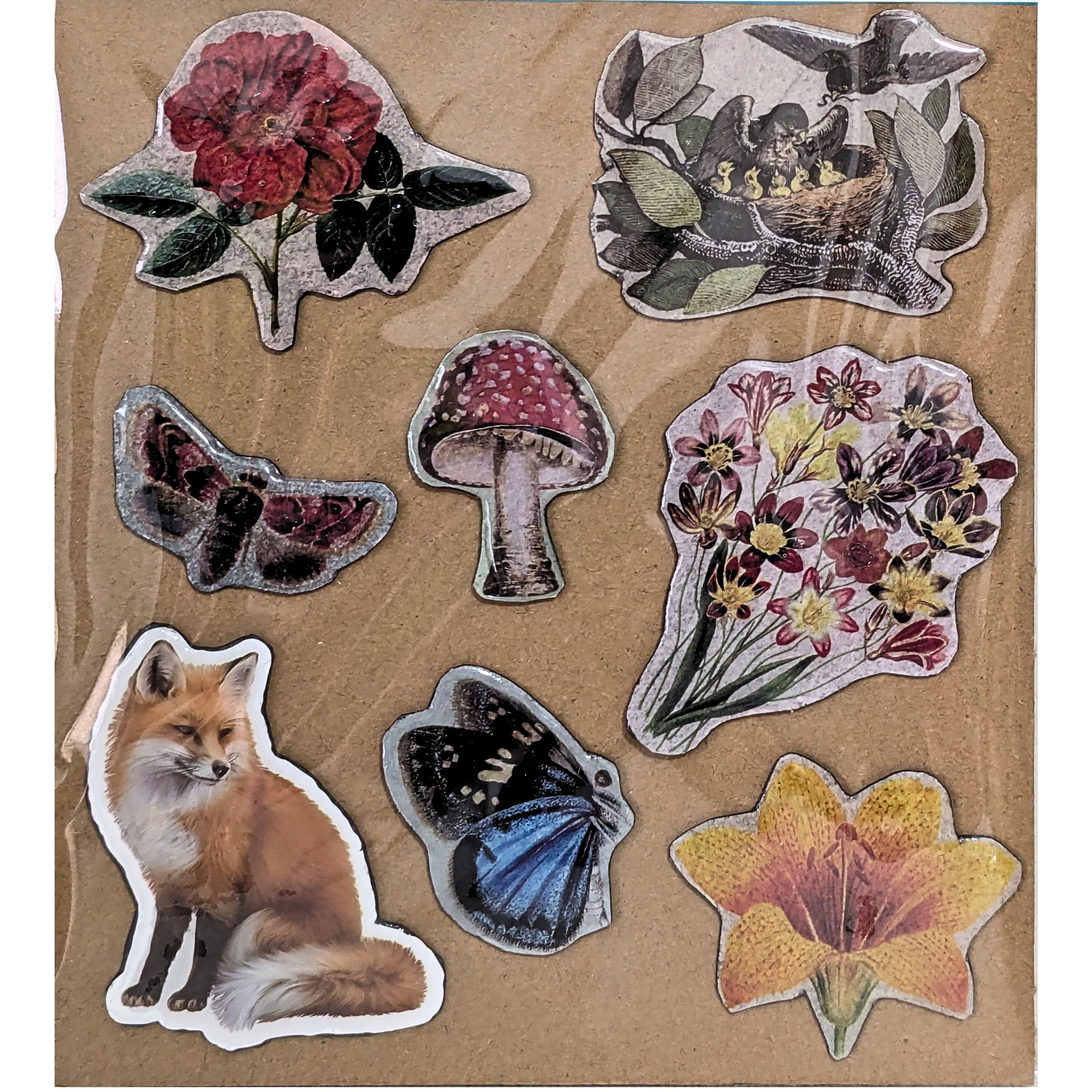 Handmade Nature Fridge Magnets, Flowers, fox, Butterflies, Woodland Cottagecore image 1