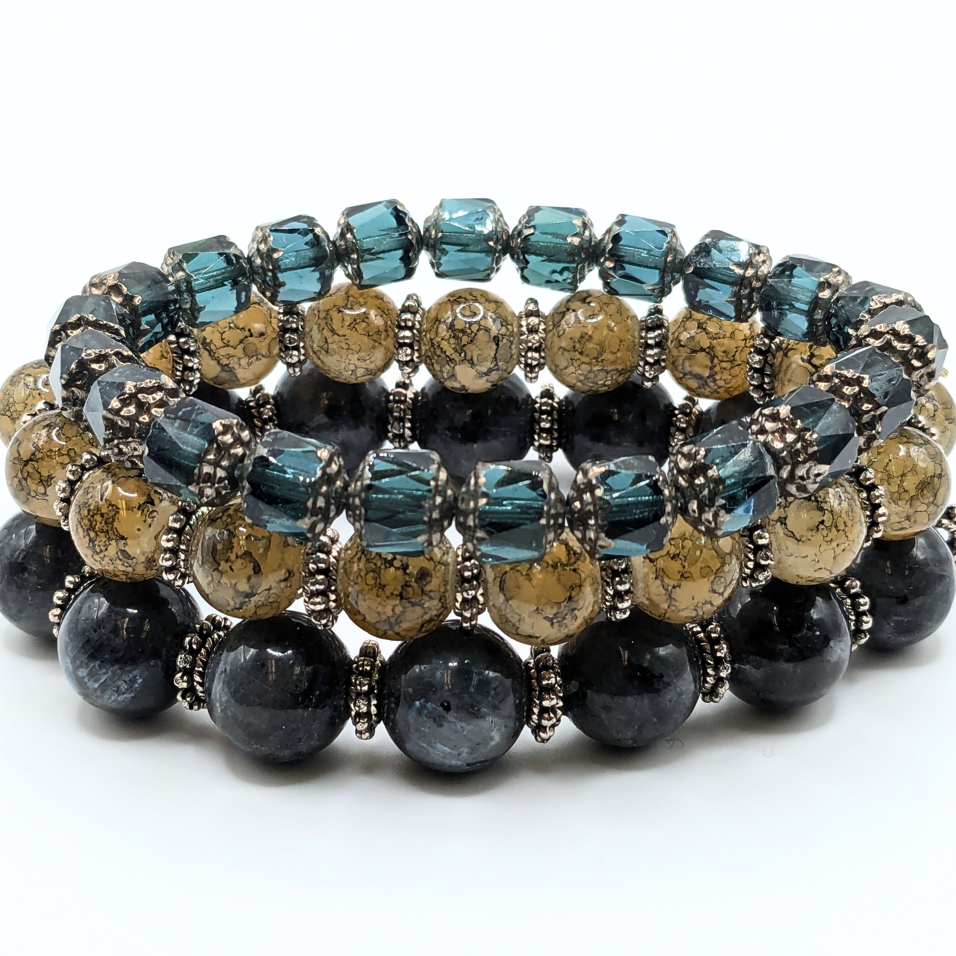 Grey Mix Beaded Bracelets for Women Jewelry Boho Beaded 3 Stacked Set image 0