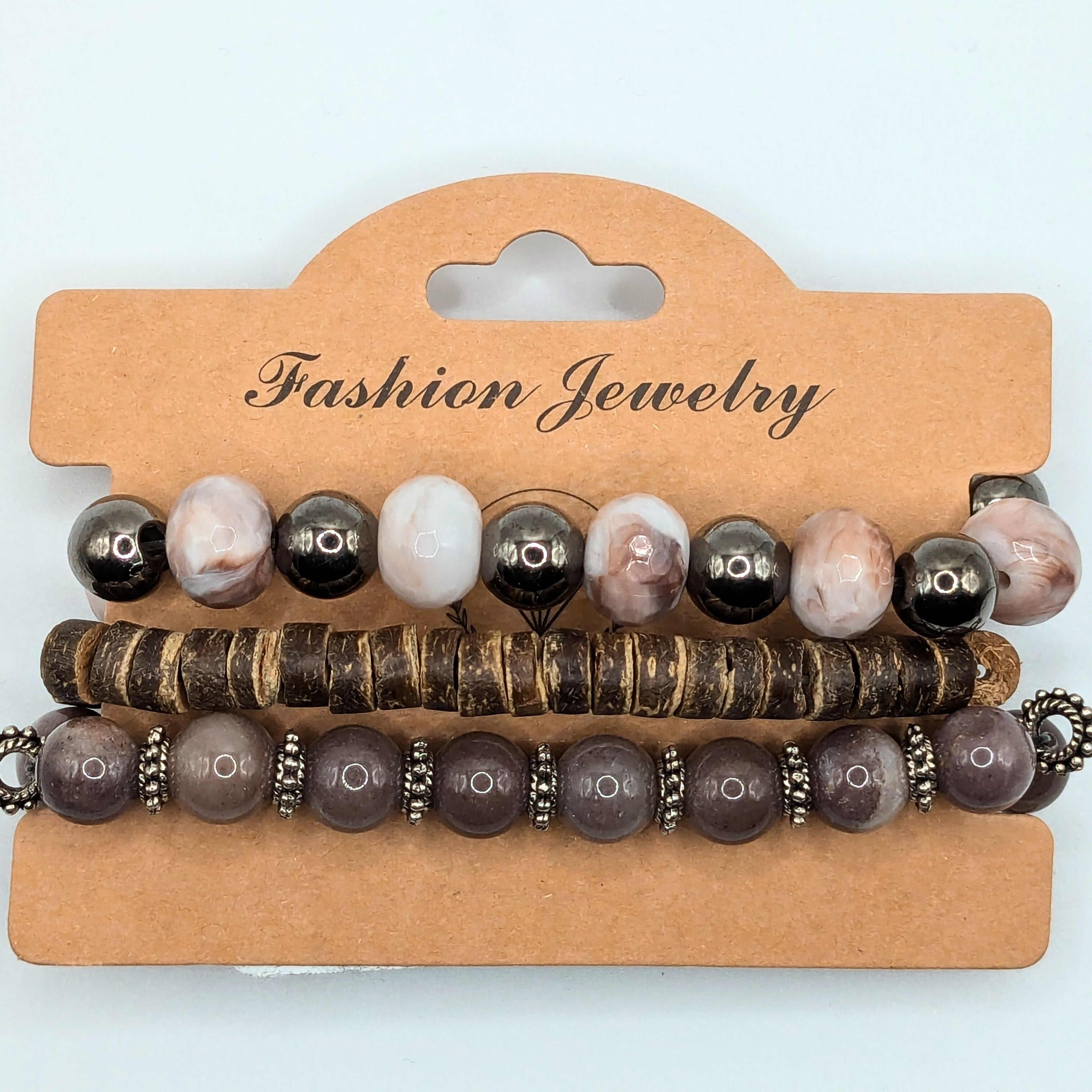 Neutral Beaded Bracelets for Women Jewelry Boho Beaded 3 Stacked Set image 3