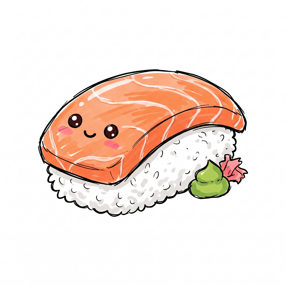 Kawaii Salmon Nigiri Sticker — Cute Sushi Waterproof Die-Cut Sticker for Laptops & Water Bottles