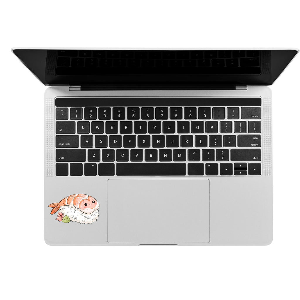 Kawaii Shrimp Sushi Die-Cut Sticker — Cute Seafood Sushi Waterproof Decal for Laptops & Journals