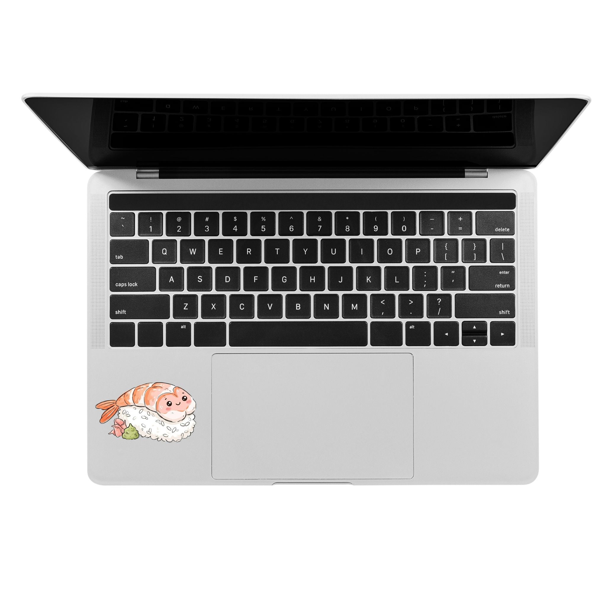 Kawaii Shrimp Sushi Die-Cut Sticker — Cute Seafood Sushi Waterproof Decal for Laptops & Journals
