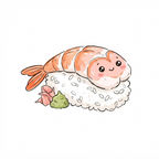 Kawaii Shrimp Sushi Die-Cut Sticker — Cute Seafood Sushi Waterproof Decal for Laptops & Journals