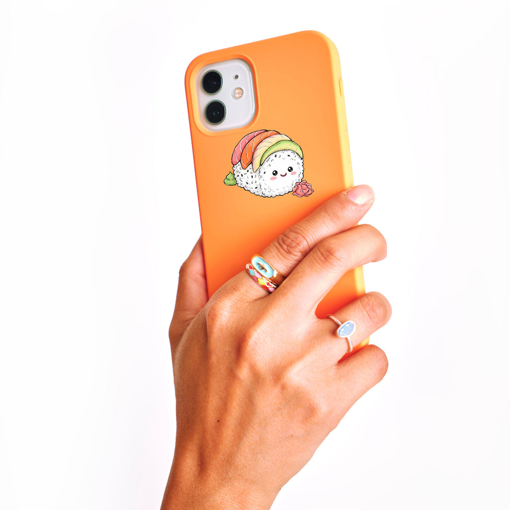 Kawaii Sushi Rainbow Roll Die-Cut Waterproof Sticker — Cute Smiling Nigiri Decal