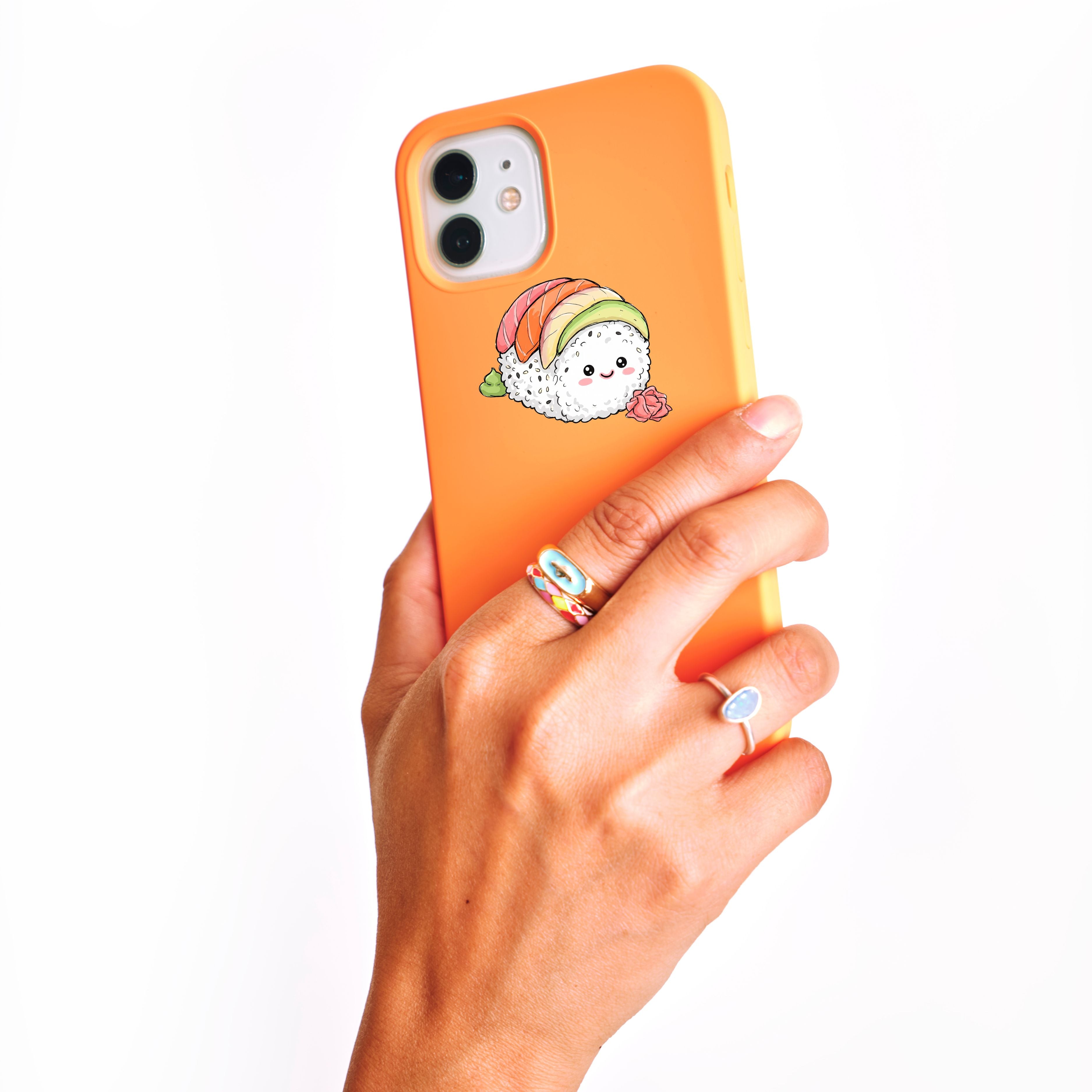 Kawaii Sushi Rainbow Roll Die-Cut Waterproof Sticker — Cute Smiling Nigiri Decal