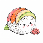 Kawaii Sushi Rainbow Roll Die-Cut Waterproof Sticker — Cute Smiling Nigiri Decal