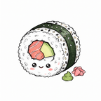 Kawaii California Sushi Roll Die-Cut Waterproof Sticker — Cute Smiling Sushi With Wasabi & Ginger Decal