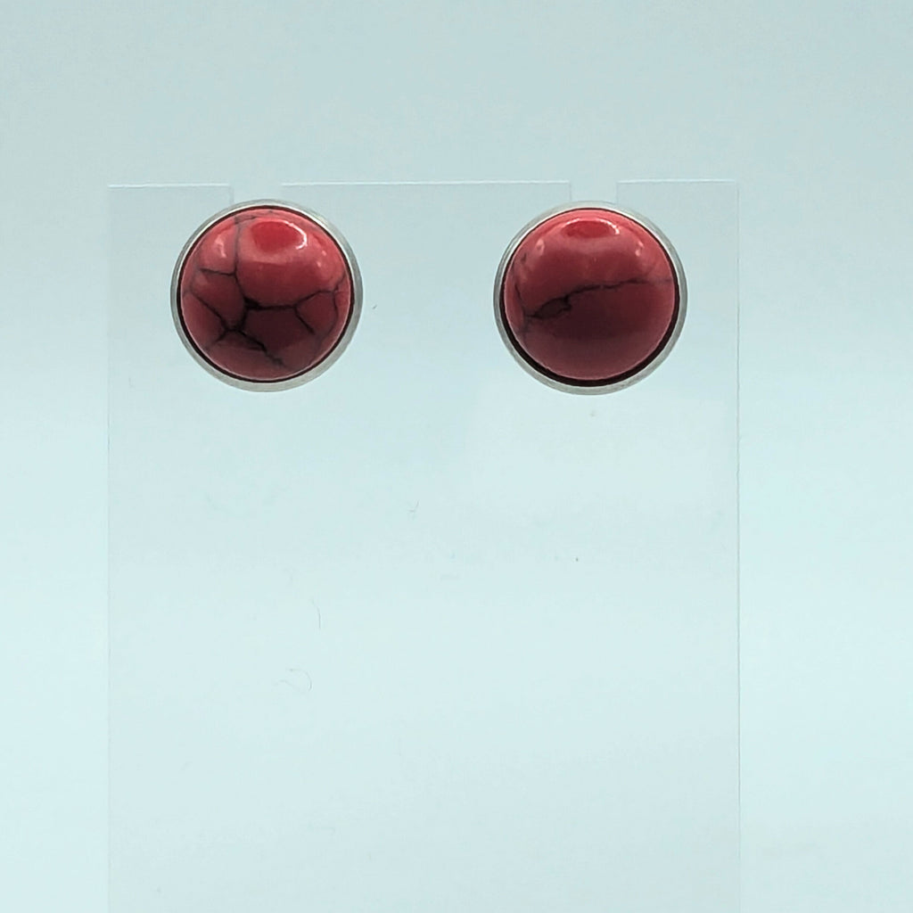 Red Stone Stud Earrings image 2