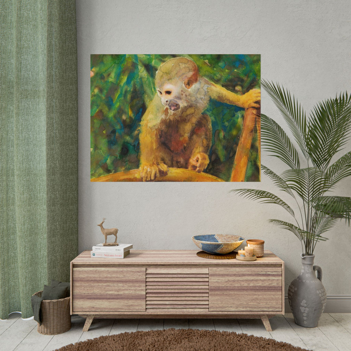 Monkey Watercolor Print, Tropical Jungle Animal Wall Art, Colorful Monkey Poster, Vibrant Wildlife Art, Exotic Nature Decor