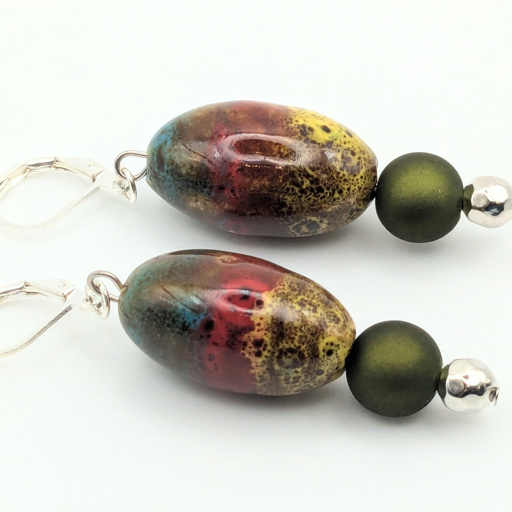 Green and Yellow Ceramic Dangle Earrings image 3