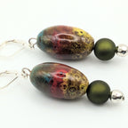 Green and Yellow Ceramic Dangle Earrings image 3
