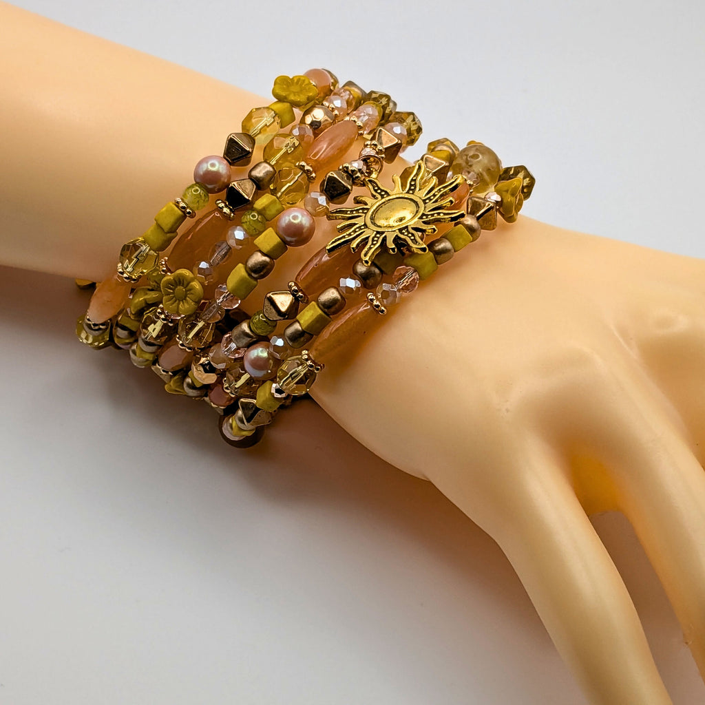 Yellow And Gold Sun Goddess Beaded Cuff Bracelet image 2