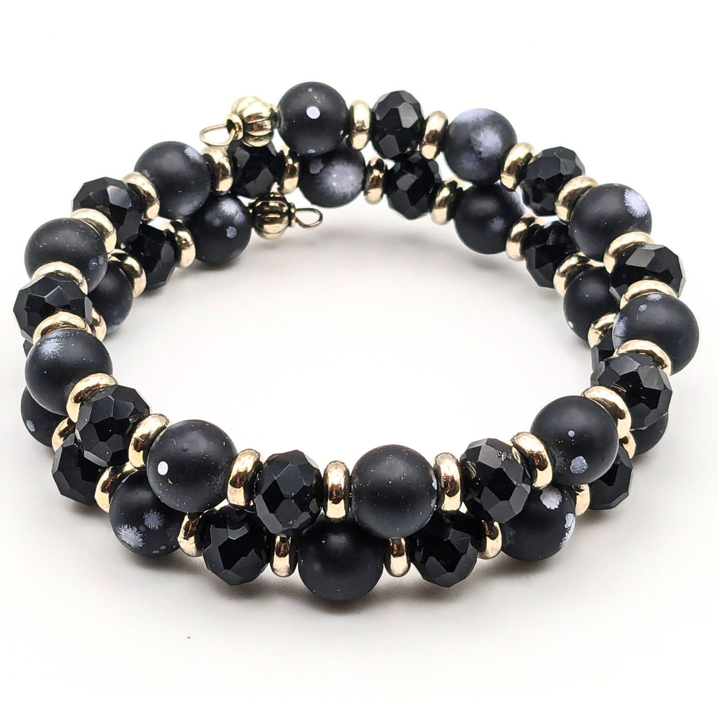 Satin Black Beaded Cuff Bracelet image 2