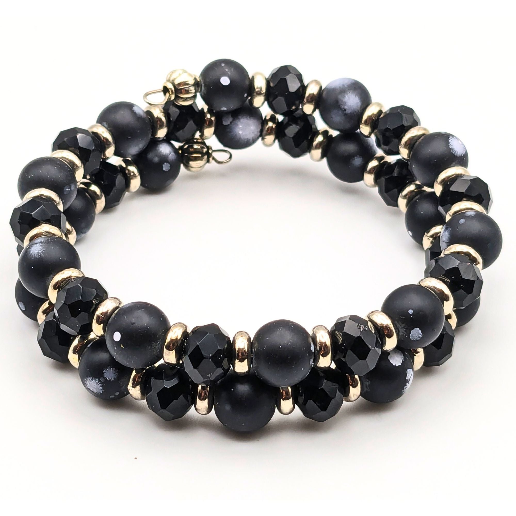 Satin Black Beaded Cuff Bracelet image 2