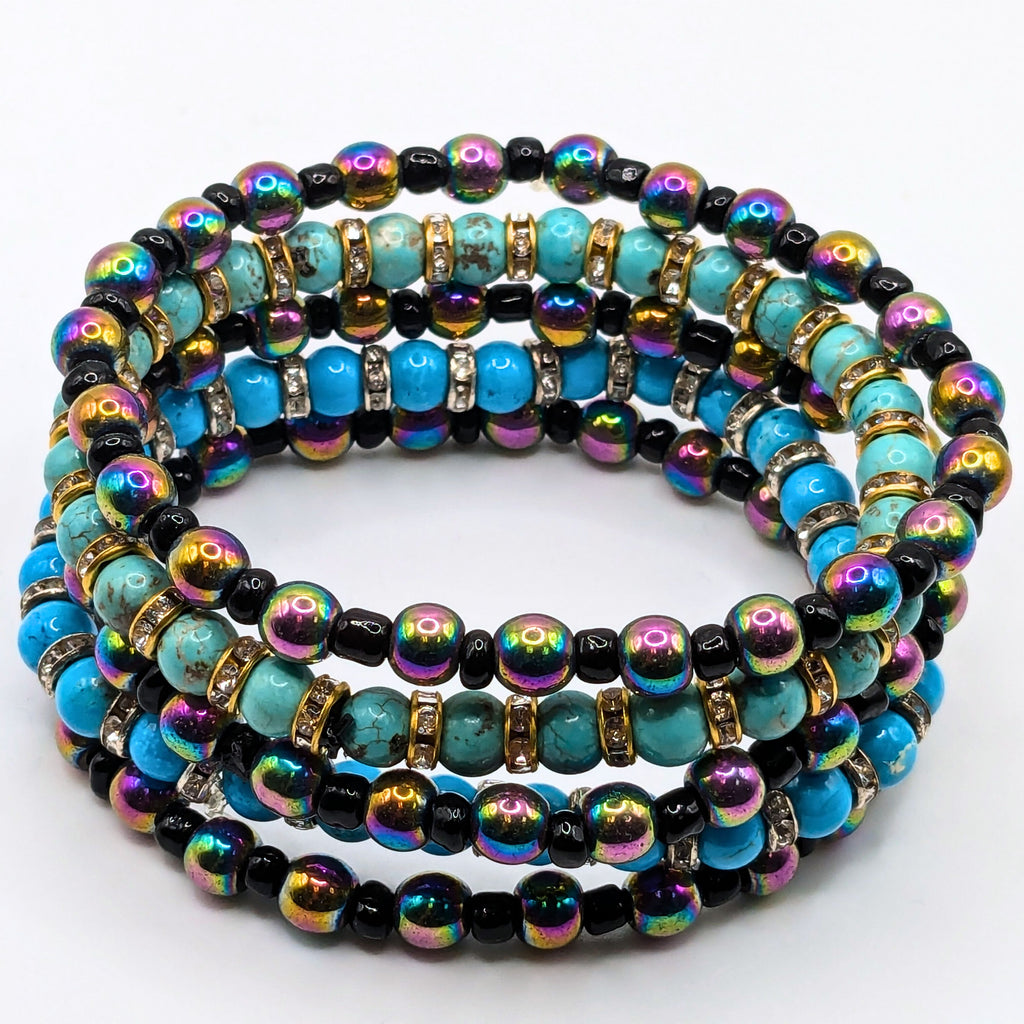 Light Blue Beaded Bracelets for Women Jewelry Boho Beaded 5 Stacked Set image 3