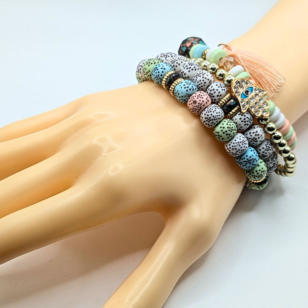 Pastel Beaded Bracelets for Women Jewelry Boho Beaded 4 Stacked Set image 2