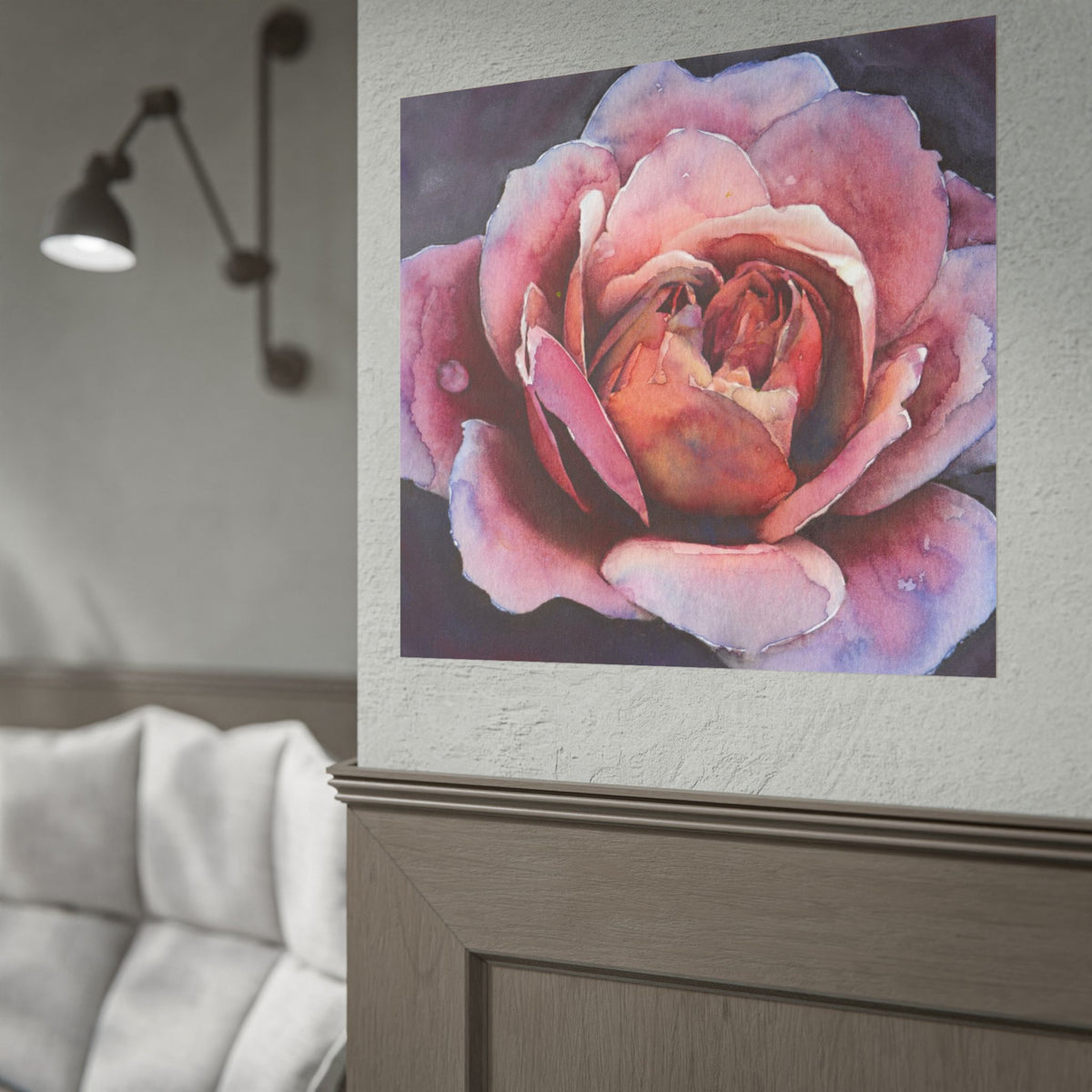 Pink Rose Wall Art, Watercolor Rose Poster, Pink Floral Art Print, Romantic Flower Wall Decor, Botanical Artwork, Rose Lover Gift
