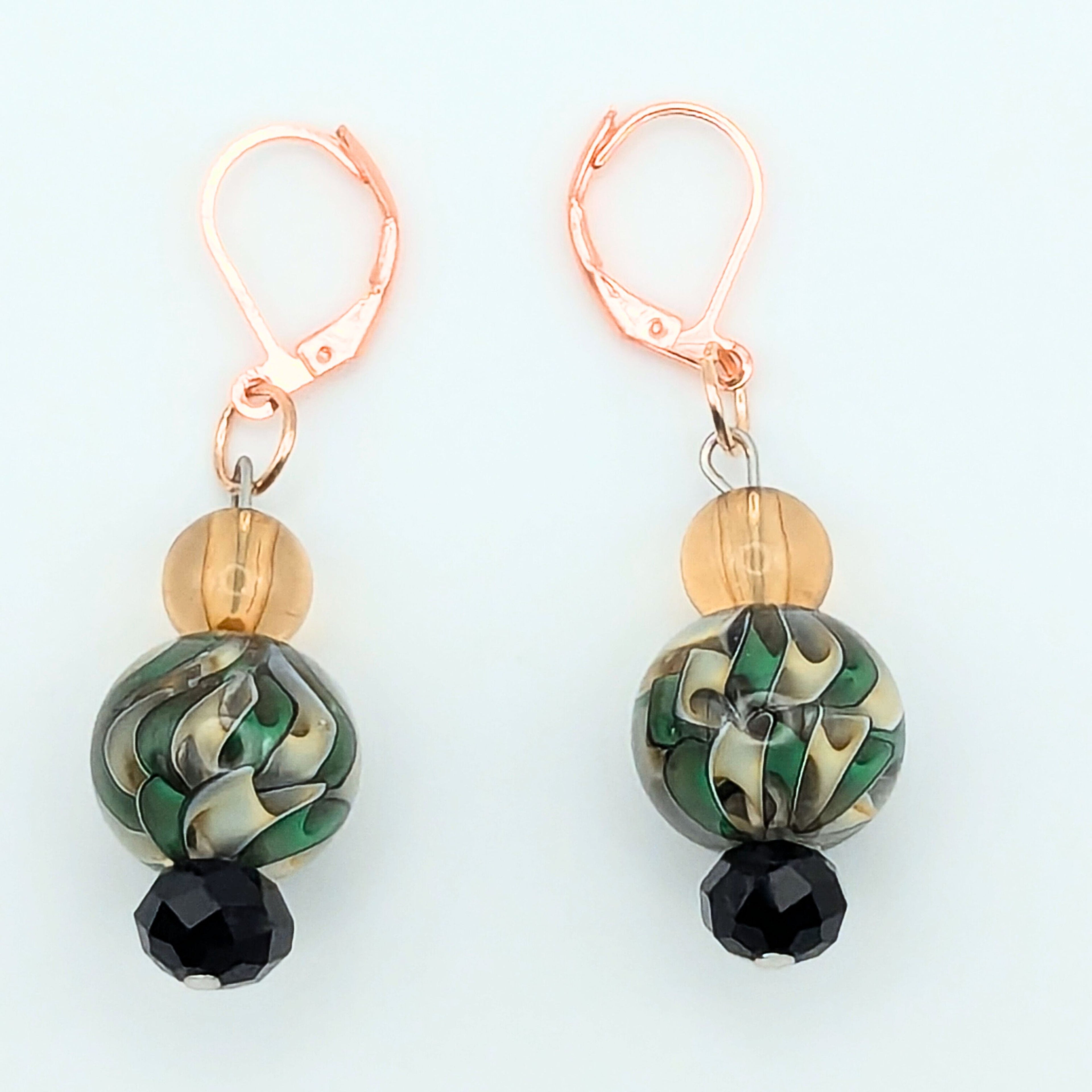 Green And Black Dangle Earrings image 2