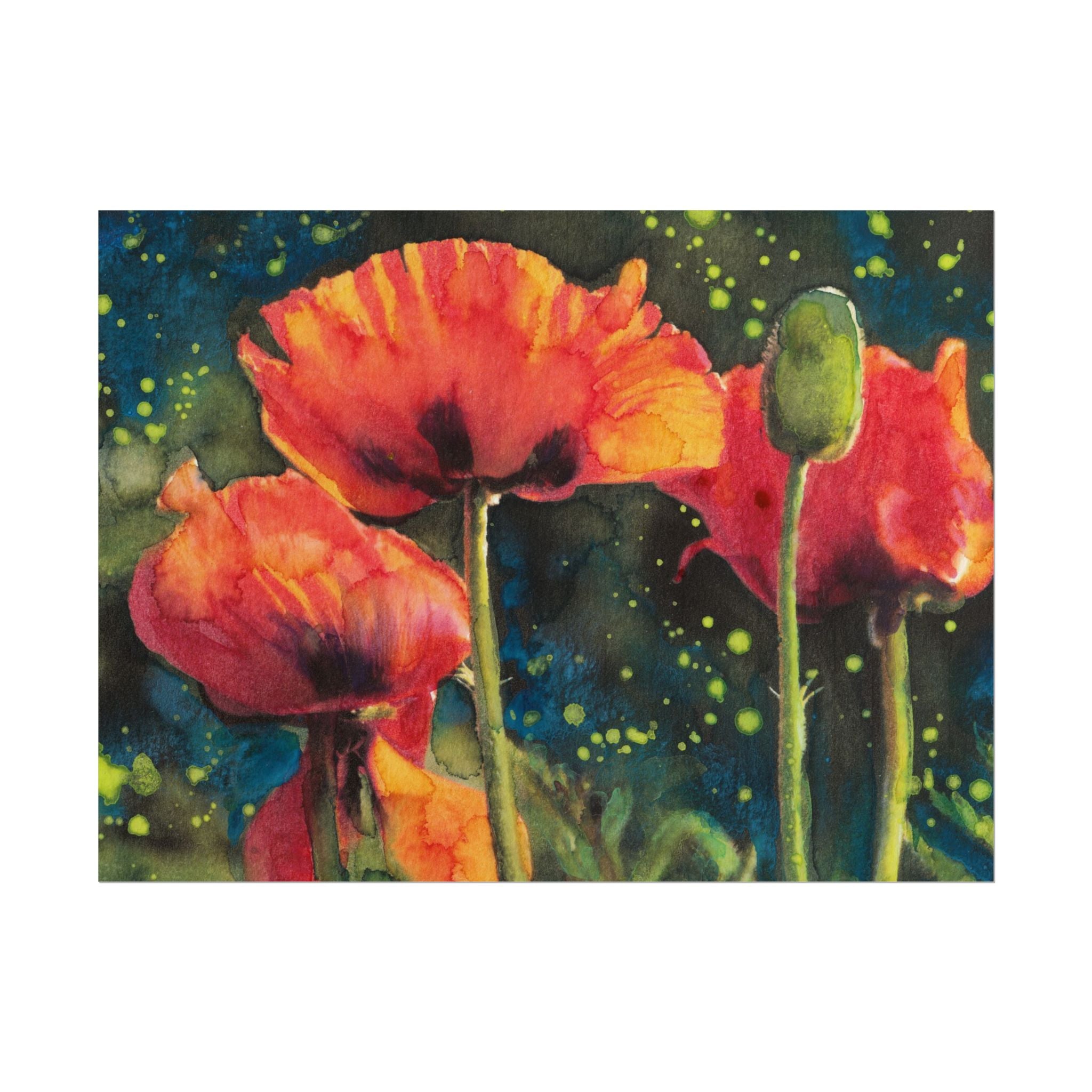 Red Poppies at Night Watercolor Poster, Poppy Flower Wall Art, Moonlit Garden Print, Dramatic Floral Art, Botanical Nature Decor