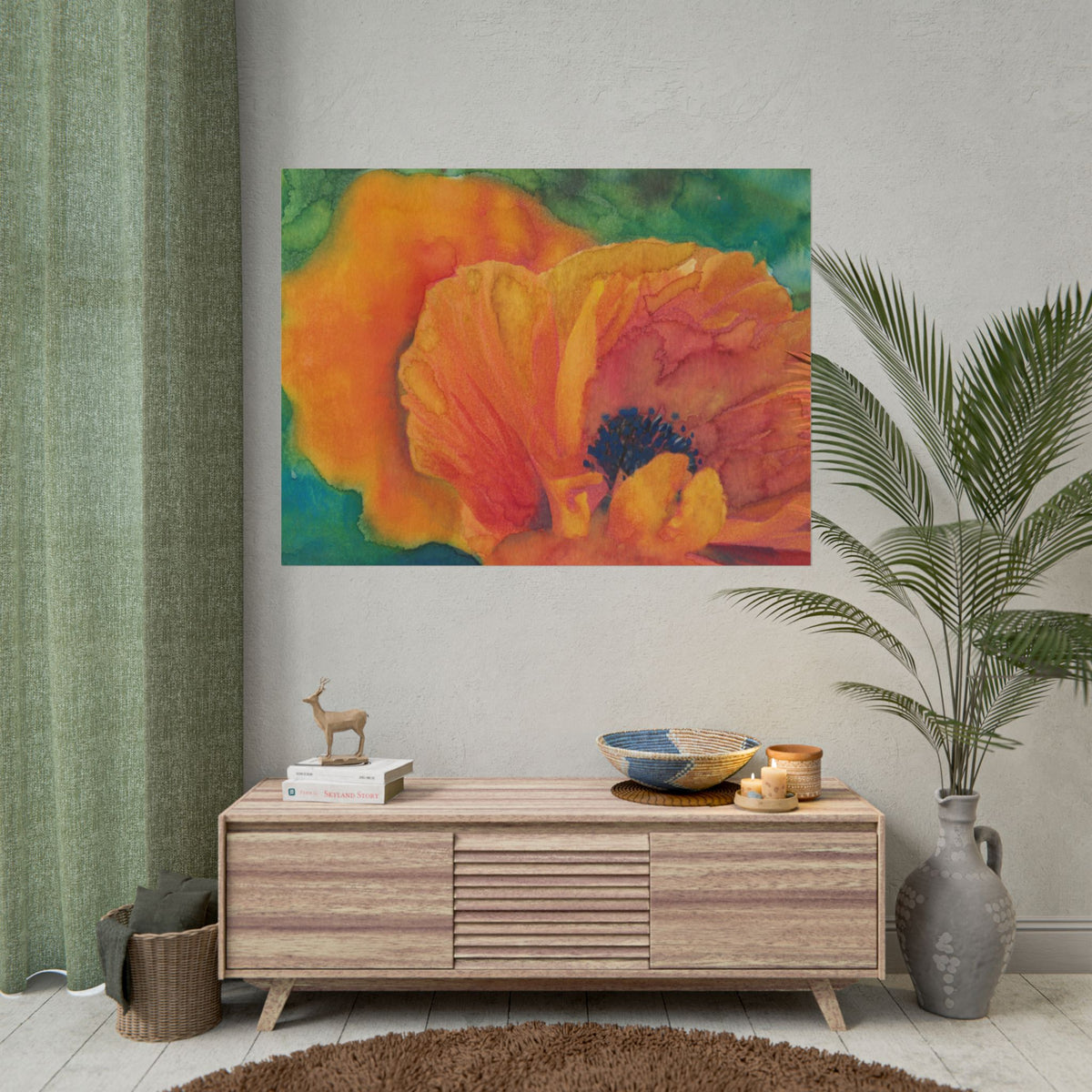 Orange Poppy Watercolor Art Print, Abstract Floral Wall Art, Orange Flower Botanical Poster, Painterly Fine Art Print, Nature Decor