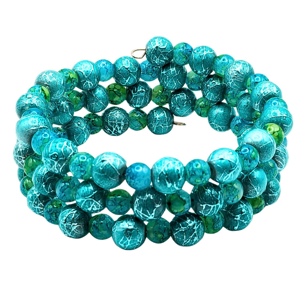3 Layer Teal Beaded Cuff Bracelet image 2