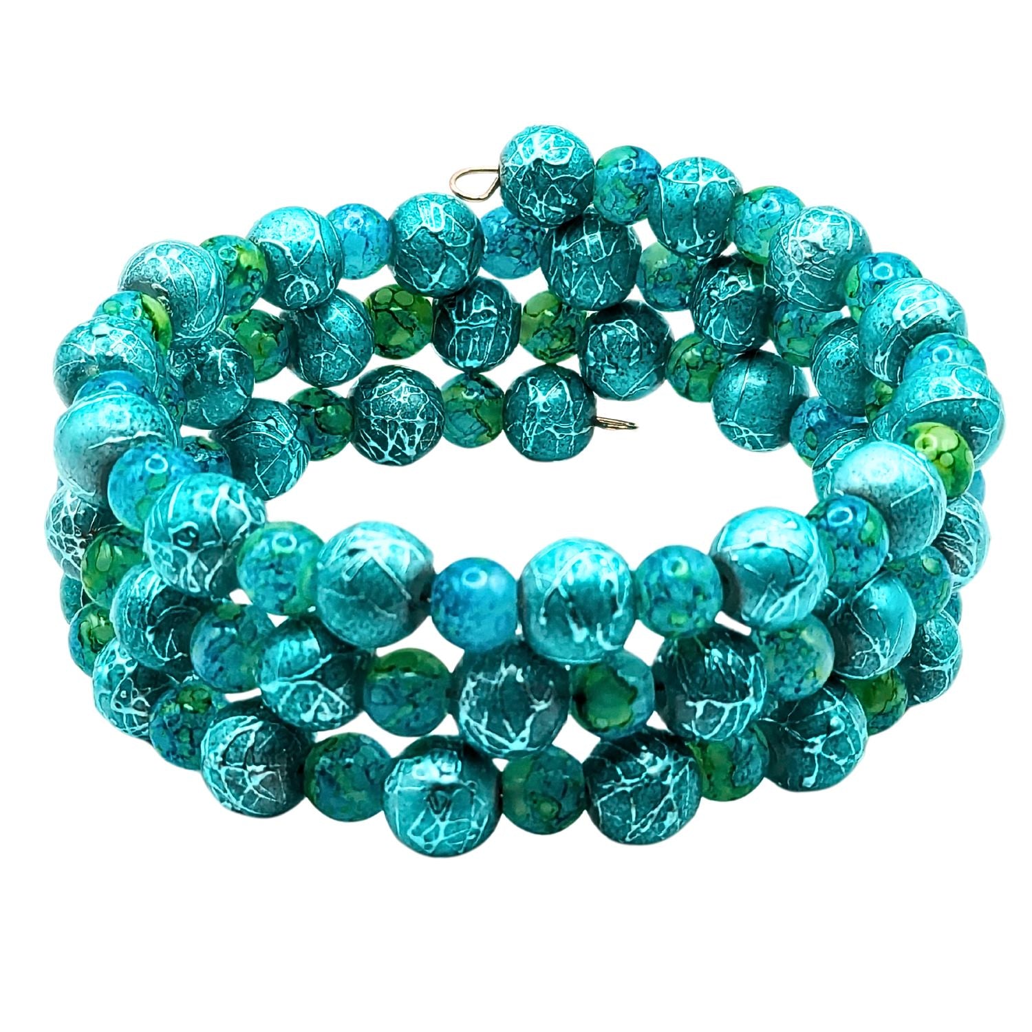 3 Layer Teal Beaded Cuff Bracelet image 2