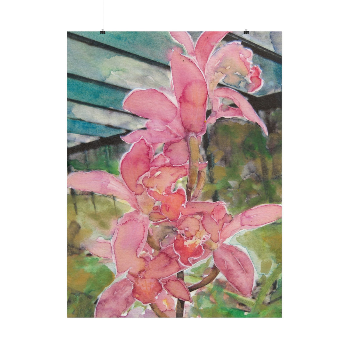 Pink Orchids Watercolor Poster, Orchid Flower Wall Art, Greenhouse Botanical Print, Pink Floral Art, Elegant Nature Home Decor