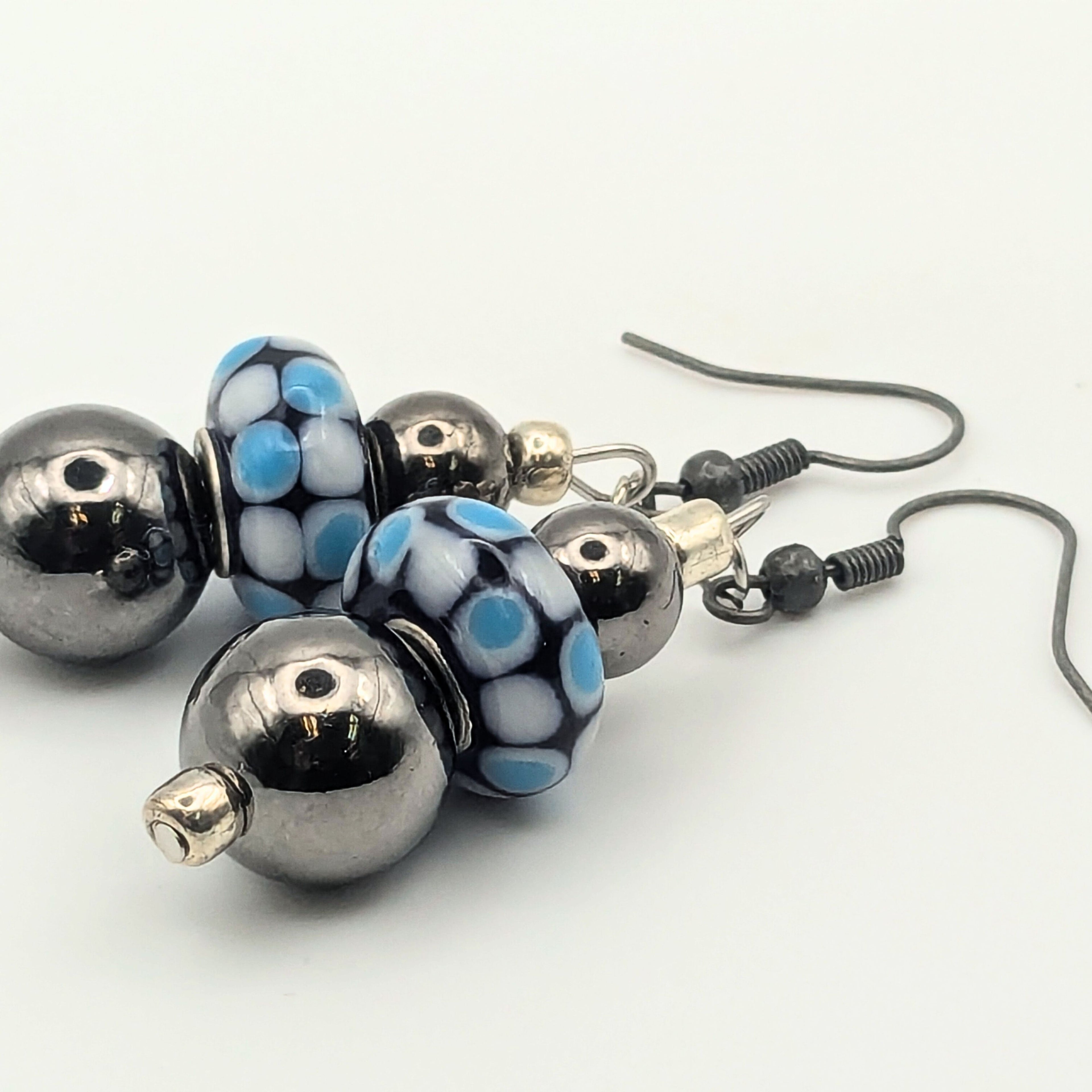 Chunky Silver And Blue Dangle Earrings image 0