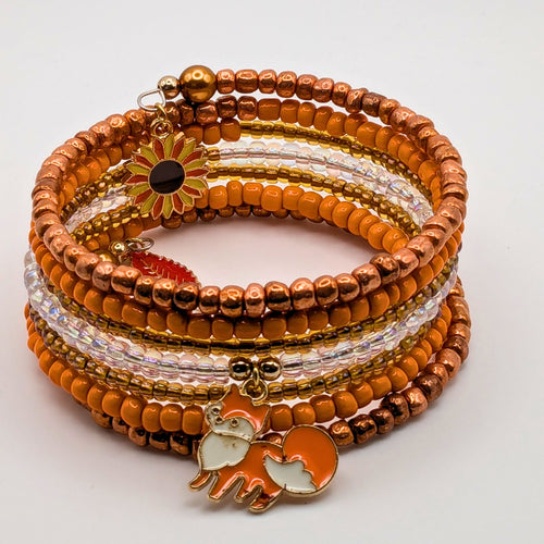 Beaded Cuff Bracelet With Orange Fox And Flower image 0