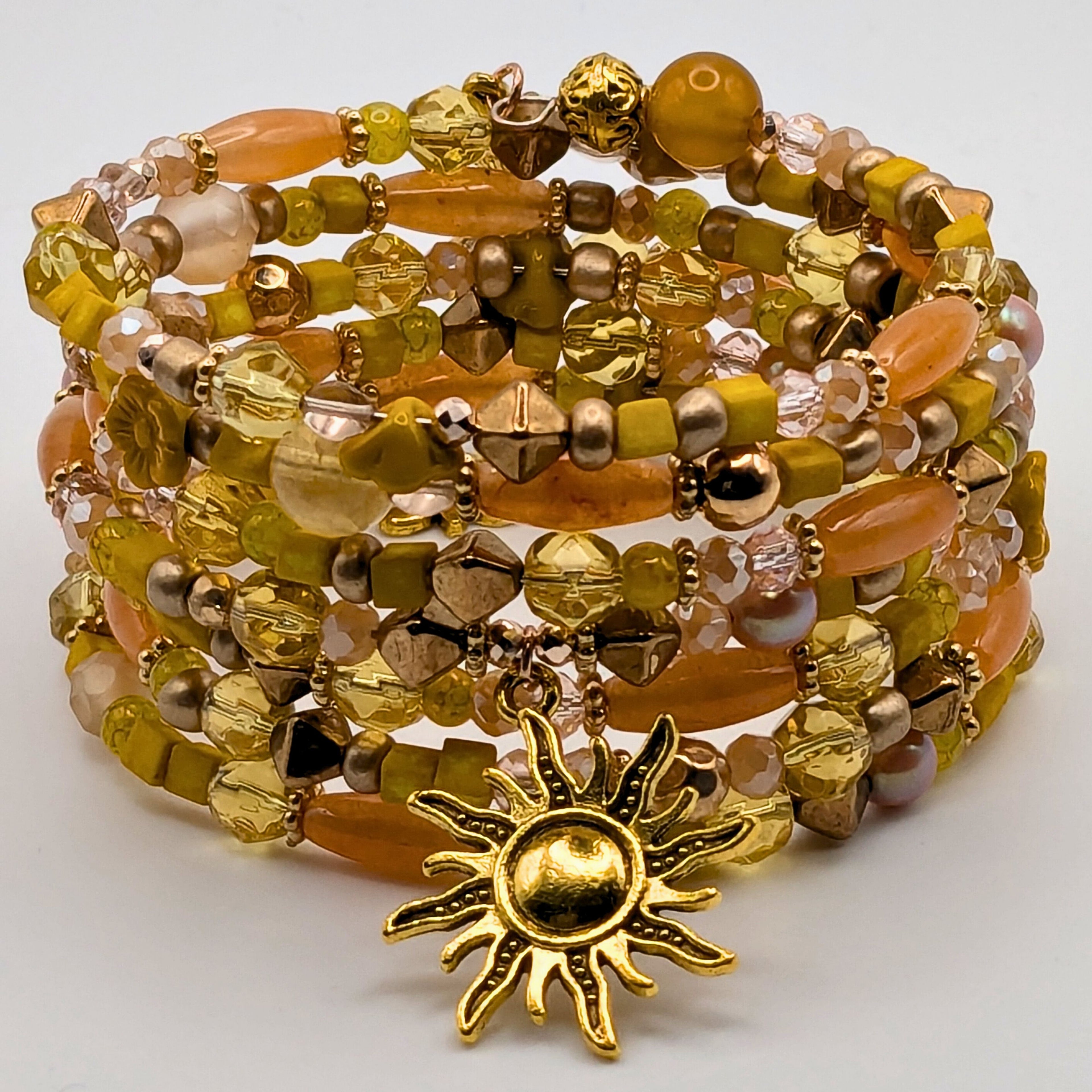 Yellow And Gold Sun Goddess Beaded Cuff Bracelet image 1