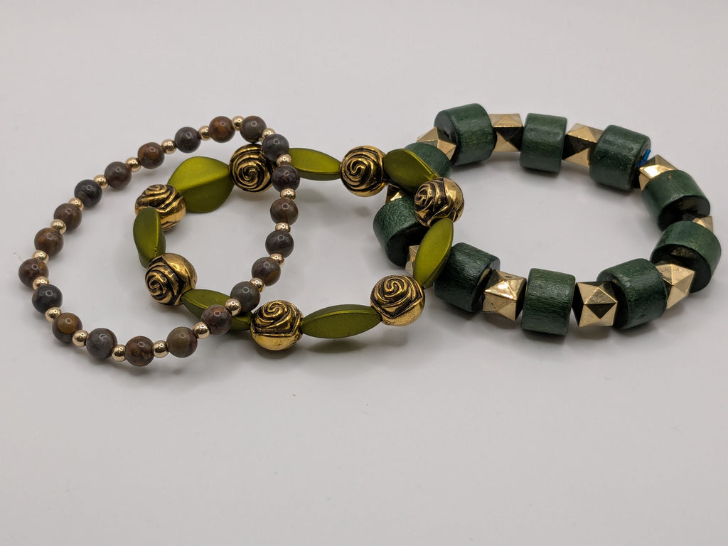 Green Beaded Bracelets for Women Jewelry Boho Beaded 3 Stacked Set image 2