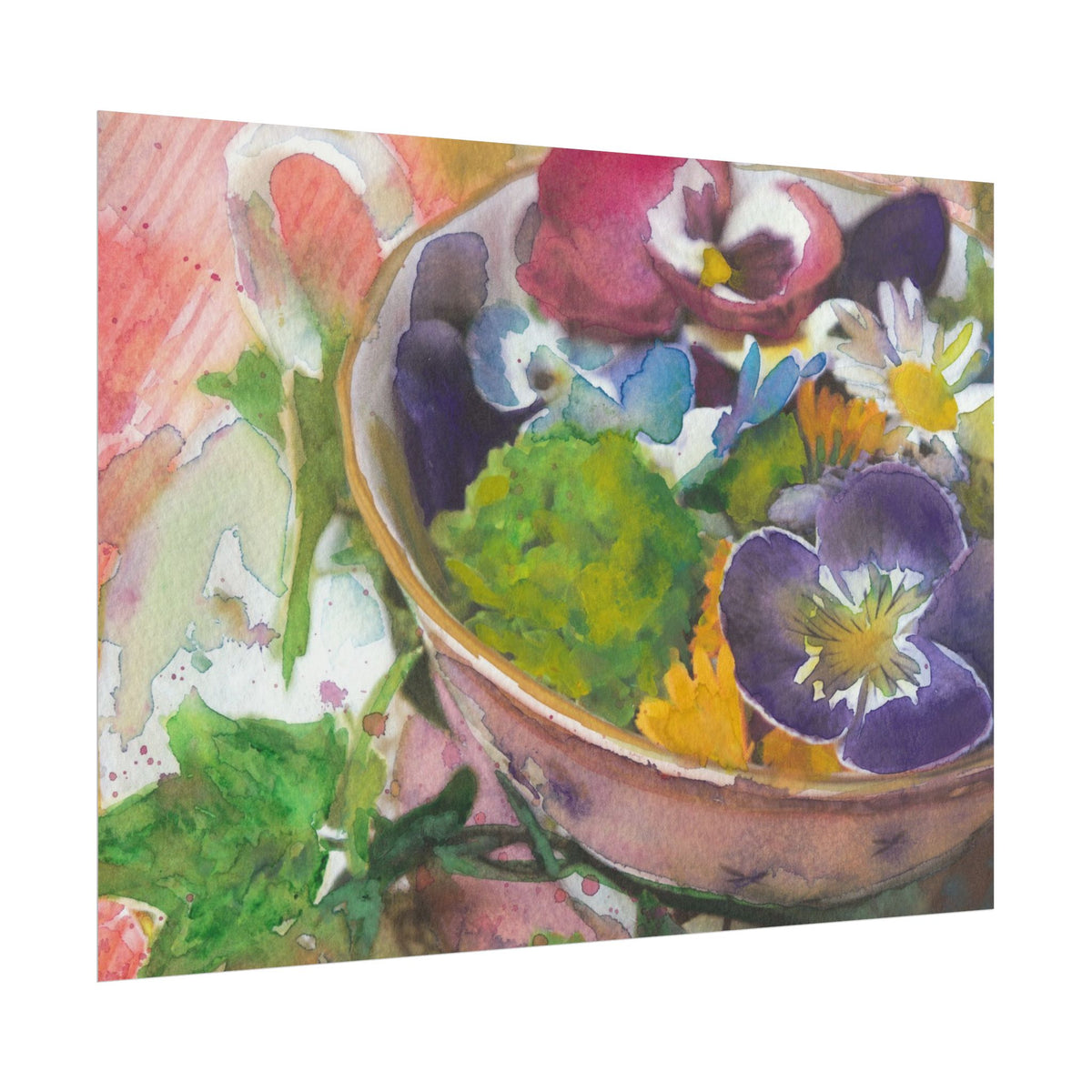 English Teacup Watercolor Poster, Floral Teacup Wall Art, Cottagecore Tea Party Print, Pansy & Daisy Botanical Art, Vintage Tea Decor