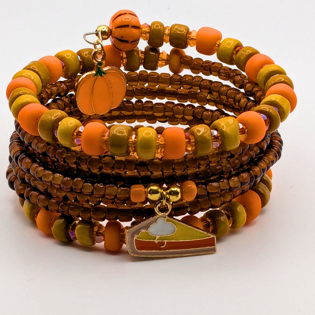 Fall Pumpkin Pie Beaded Cuff Bracelet image 0