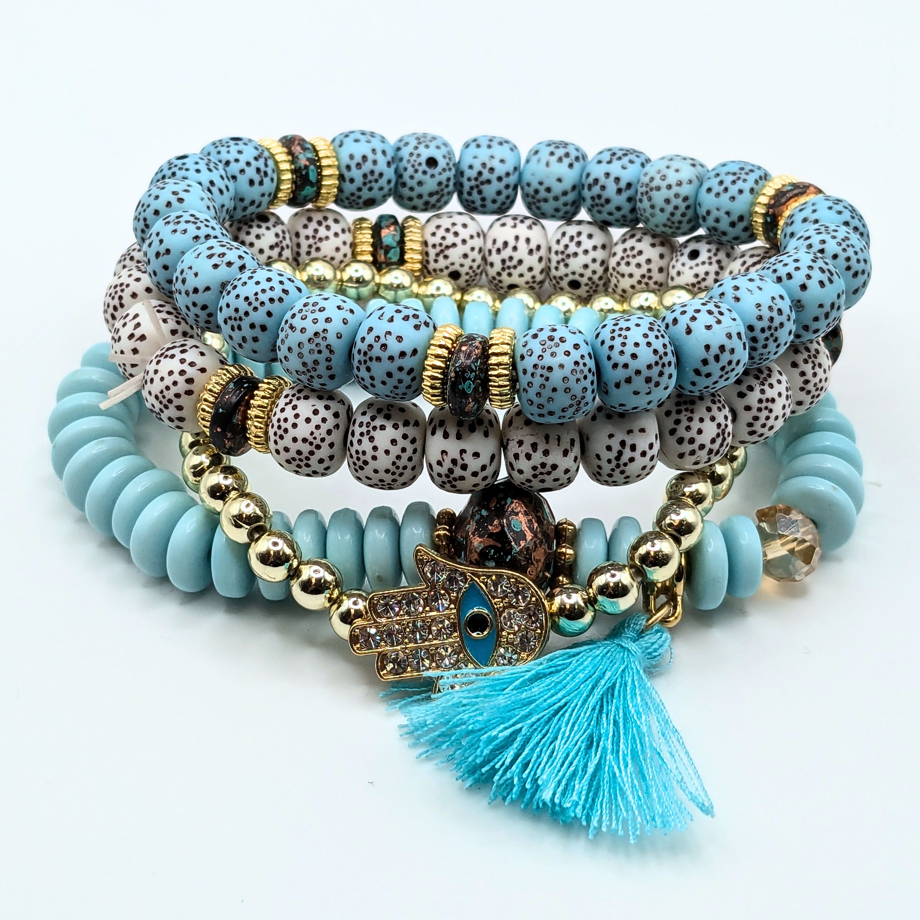 Baby Blue Beaded Bracelets for Women Jewelry Boho Beaded 4 Stacked Set image 4