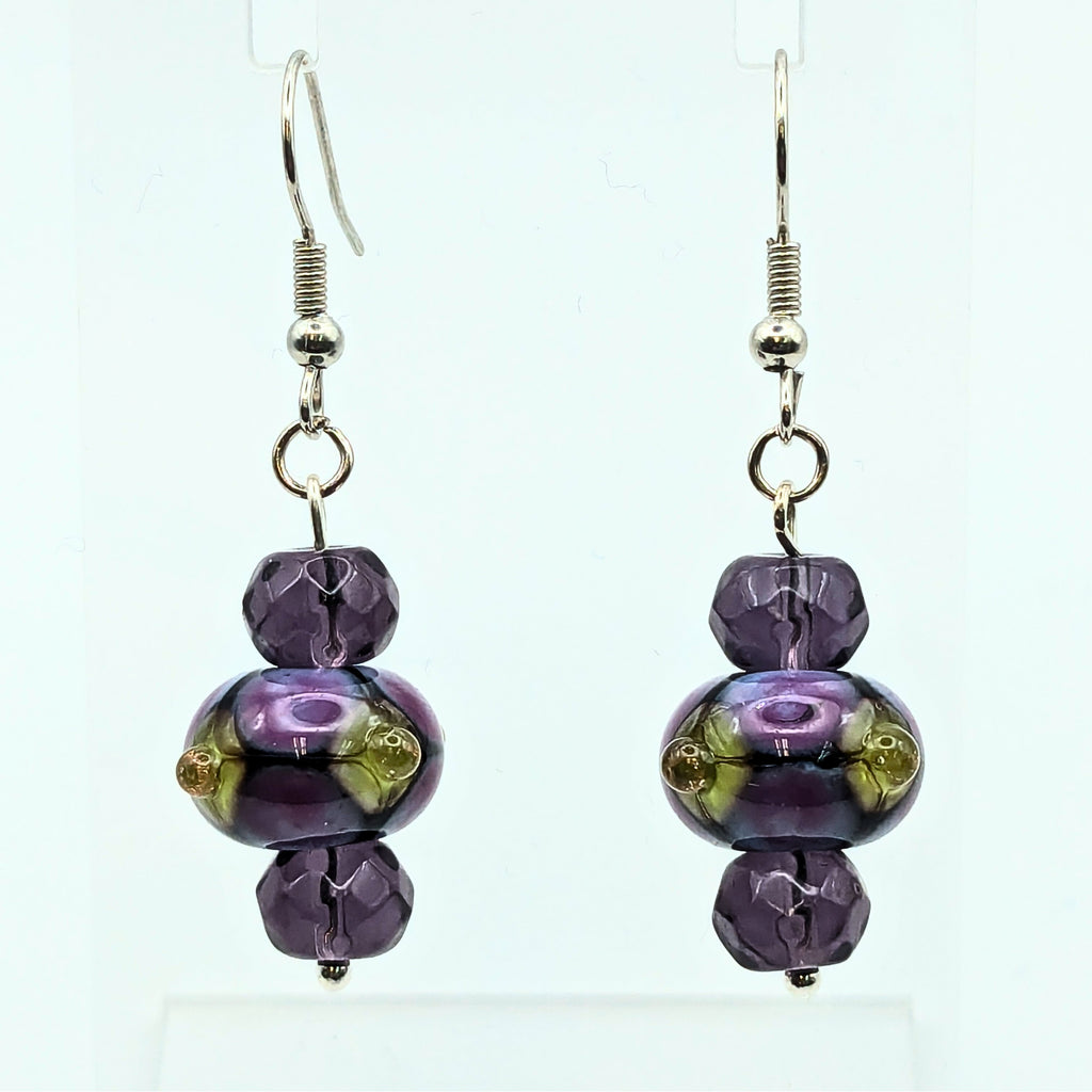 Purple And Lime Dangle Earrings image 1
