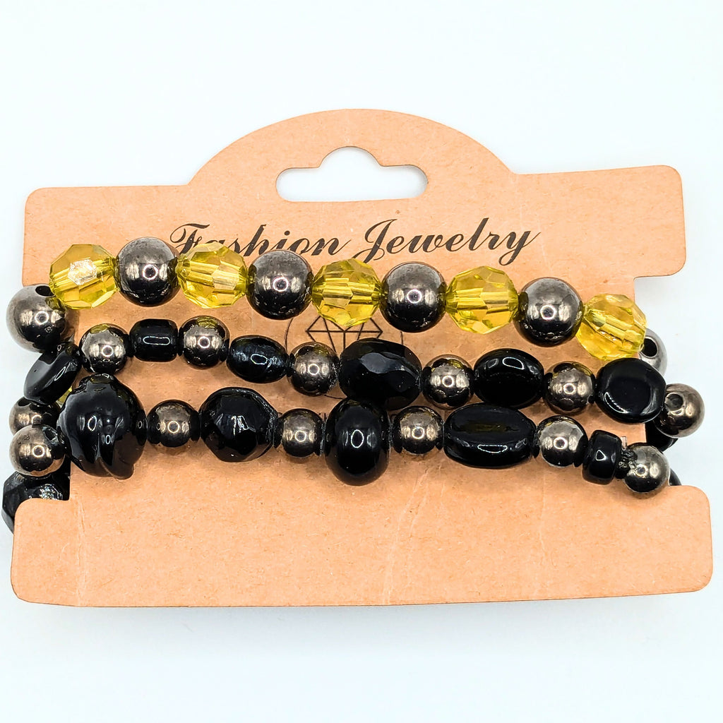Black Mix Beaded Bracelets for Women Jewelry Boho Beaded 3 Stacked Set image 1