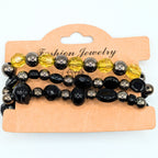 Black Mix Beaded Bracelets for Women Jewelry Boho Beaded 3 Stacked Set image 1