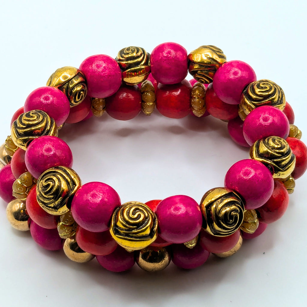 Hot Pink Beaded Bracelets for Women Jewelry Boho Beaded 3 Stacked Set image 4