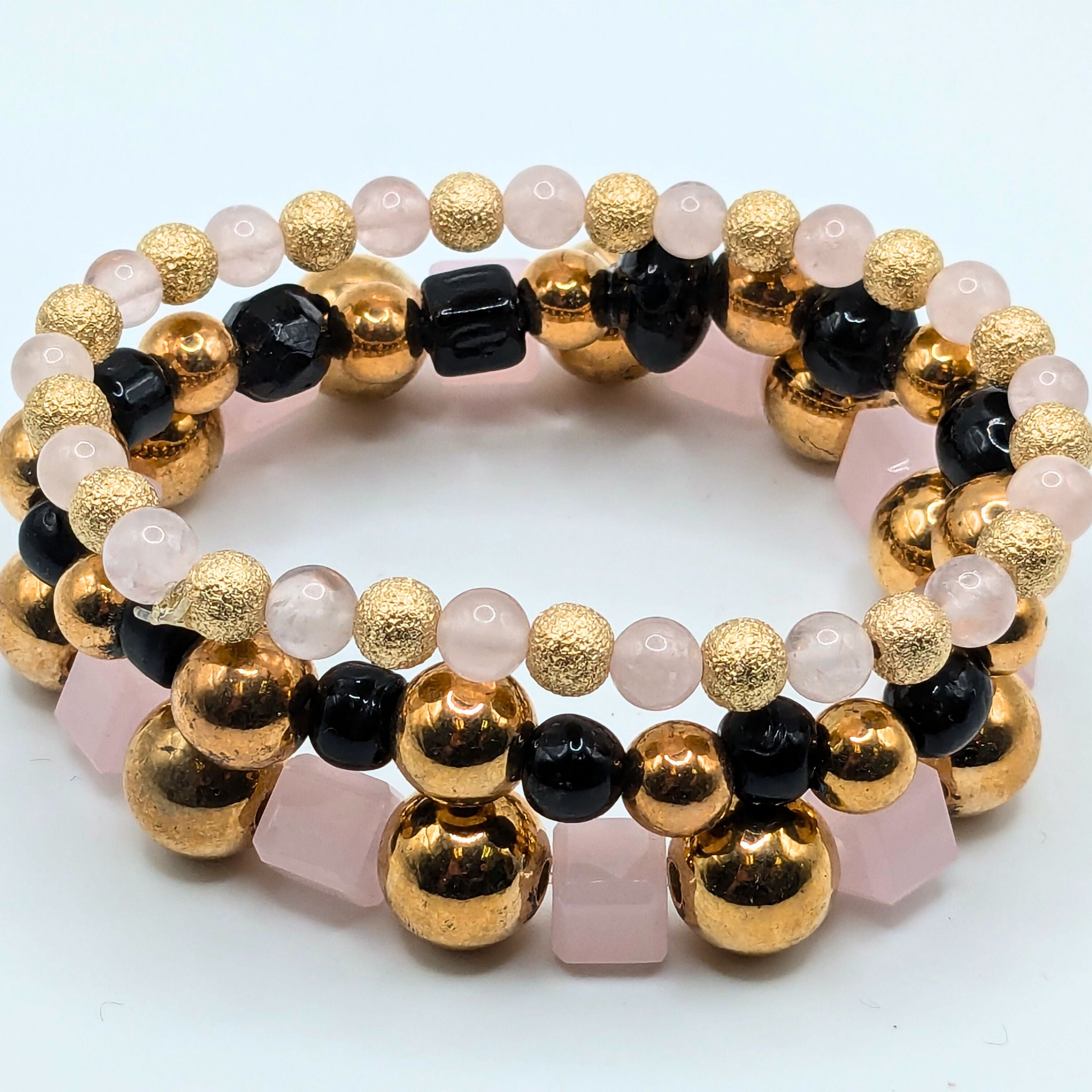 Pale Pink Beaded Bracelets for Women Jewelry Boho Beaded 3 Stacked Set image 4