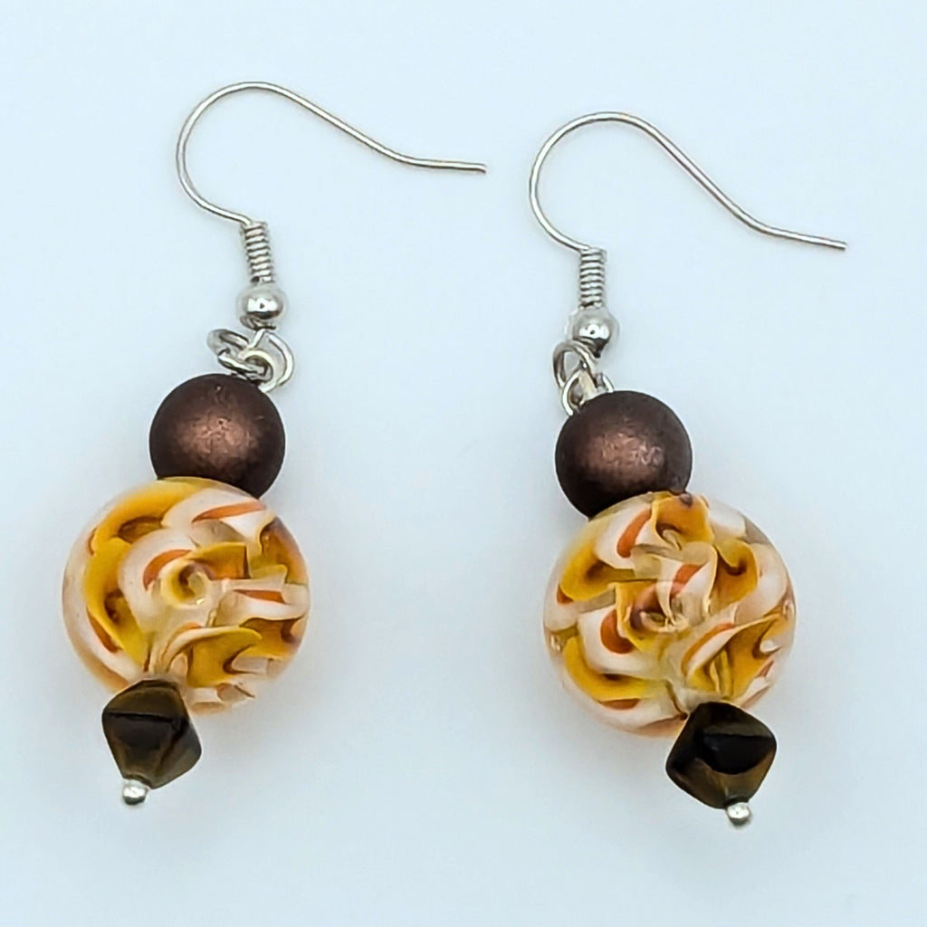 Yellow Marbled Dangle Earrings image 1