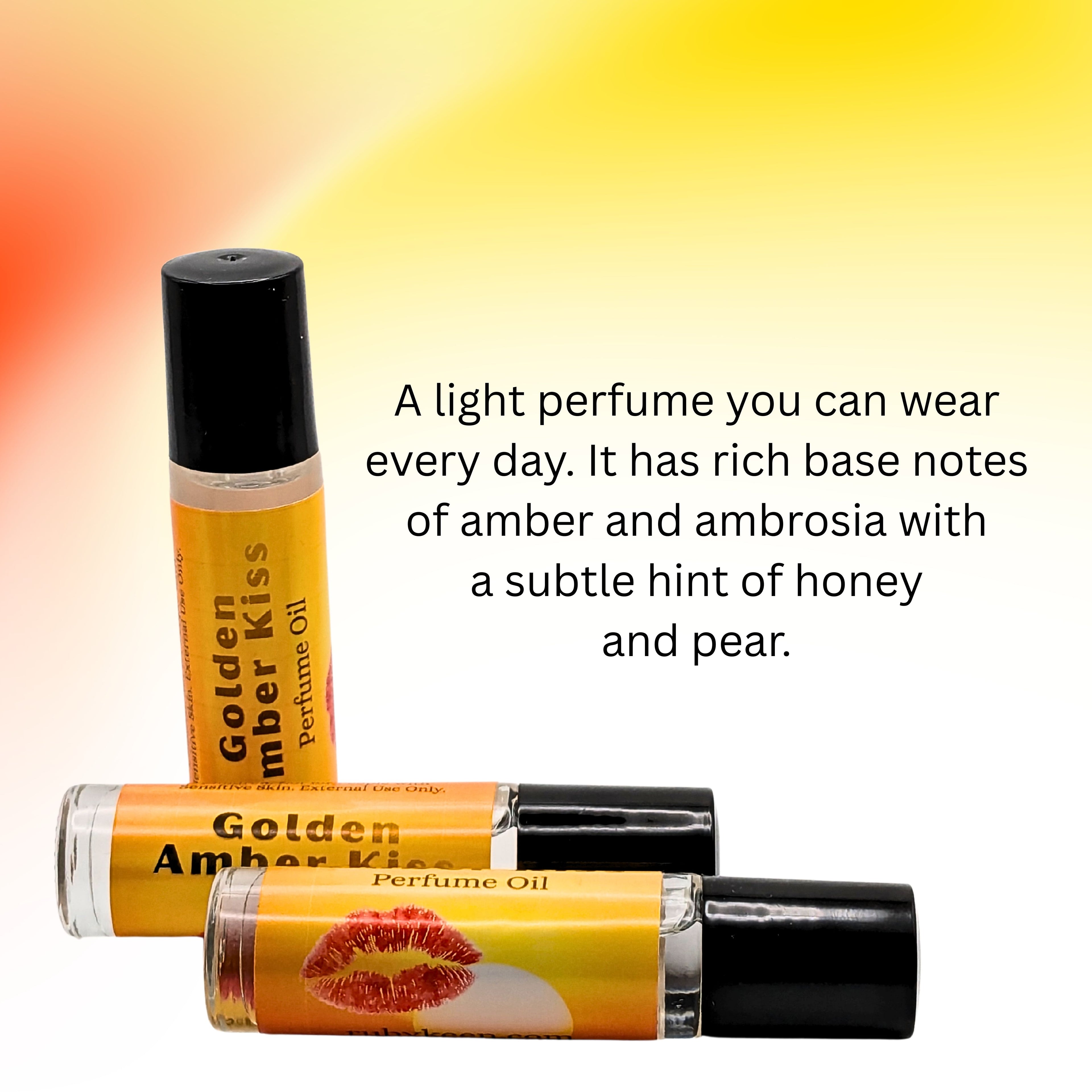 Golden Amber Kiss Perfume Oil, Ambrosia Pear Honey Scent, 7ml Rollerball image 1