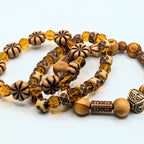 Brown Honey Beaded Bracelets for Women Jewelry Boho Beaded 3 Stacked Set image 2